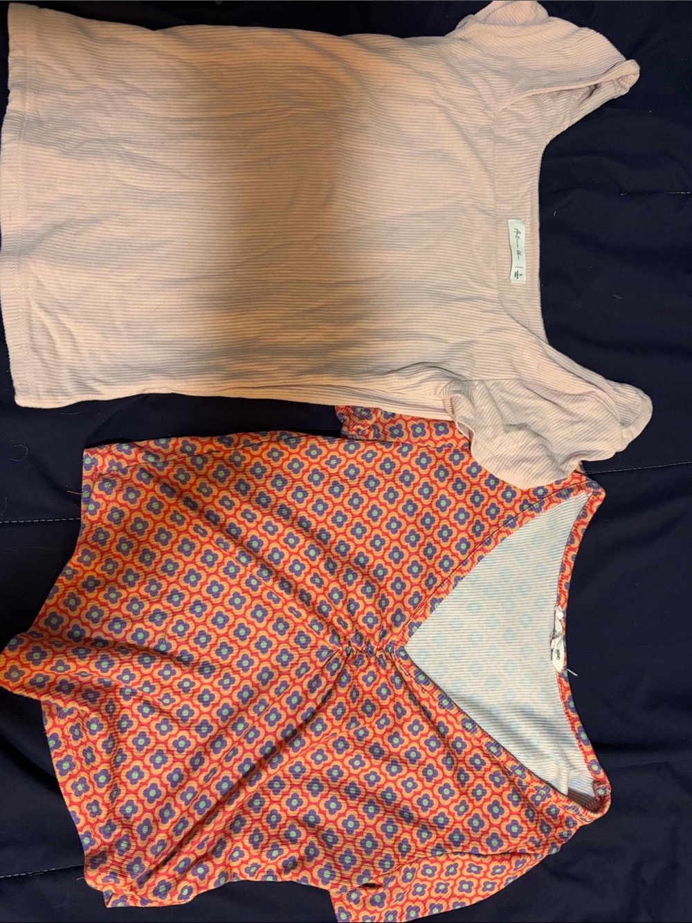 Girls Pink Ribbed Tank Top & Orange Floral Tee Set